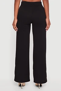 Womens Crepe Knit Drawstring Detail Wide Leg Pants,