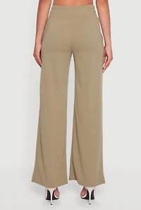 Womens Crepe Knit Drawstring Detail Wide Leg Pants, Green,