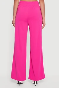 Crepe Knit Drawstring Detail Wide Leg Pants
