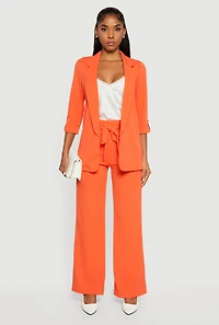 Crepe Knit Faux Drawstring Detail Wide Leg Pants