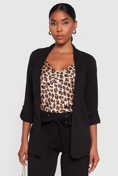 Womens Crepe Knit Tabbed Sleeve Blazer,