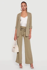 Womens Crepe Knit Tabbed Sleeve Blazer,