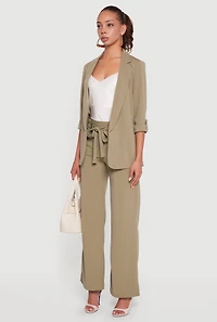 Womens Crepe Knit Tabbed Sleeve Blazer,