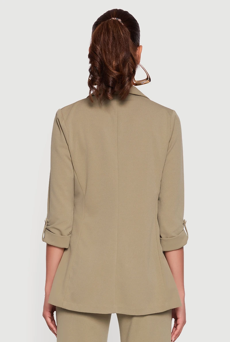 Womens Crepe Knit Tabbed Sleeve Blazer,