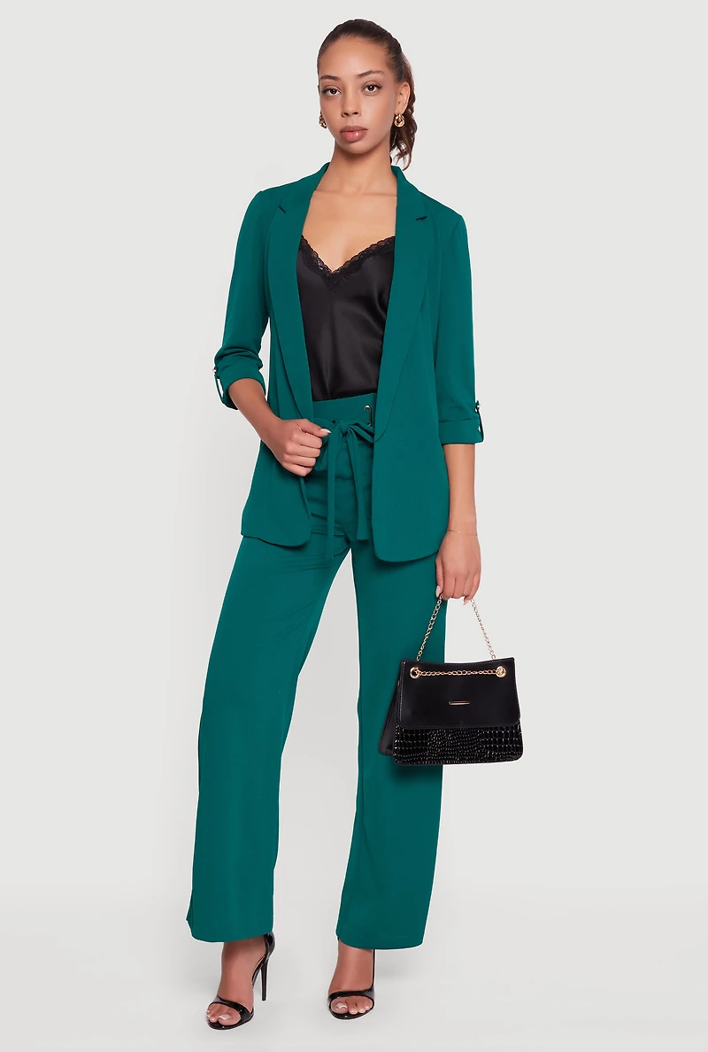 Womens Crepe Knit Tabbed Sleeve Blazer,