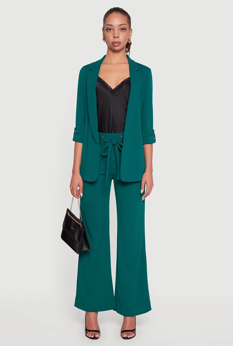 Womens Crepe Knit Tabbed Sleeve Blazer,