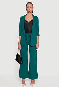 Womens Crepe Knit Tabbed Sleeve Blazer,