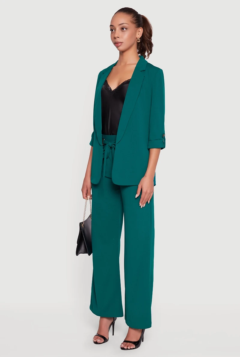 Womens Crepe Knit Tabbed Sleeve Blazer,