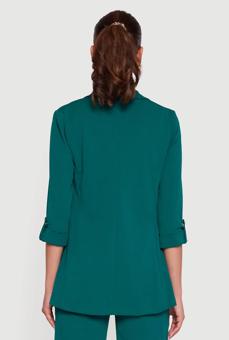 Womens Crepe Knit Tabbed Sleeve Blazer,
