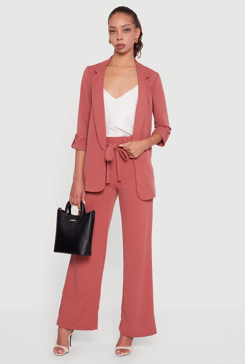 Womens Crepe Knit Tabbed Sleeve Blazer,