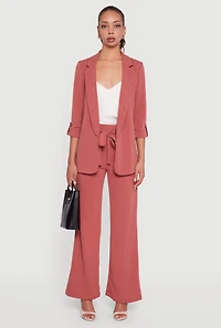 Womens Crepe Knit Tabbed Sleeve Blazer,