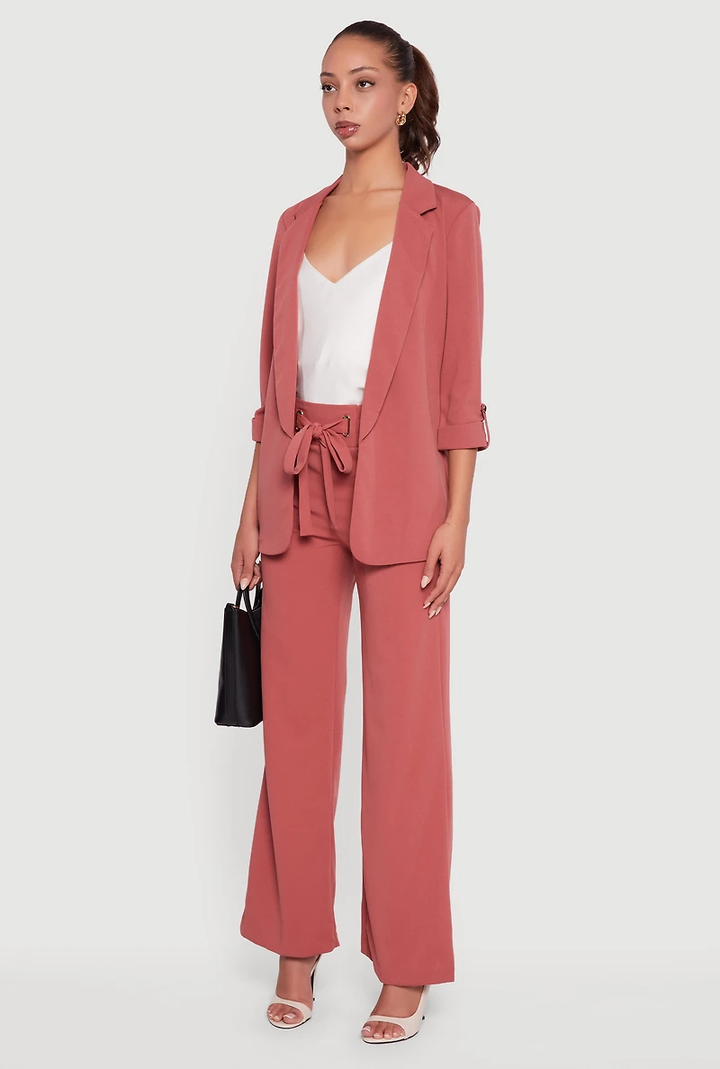 Womens Crepe Knit Tabbed Sleeve Blazer,