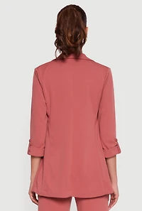 Womens Crepe Knit Tabbed Sleeve Blazer,