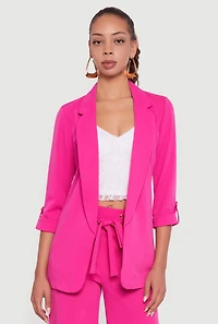 Crepe Knit Tabbed Sleeve Blazer