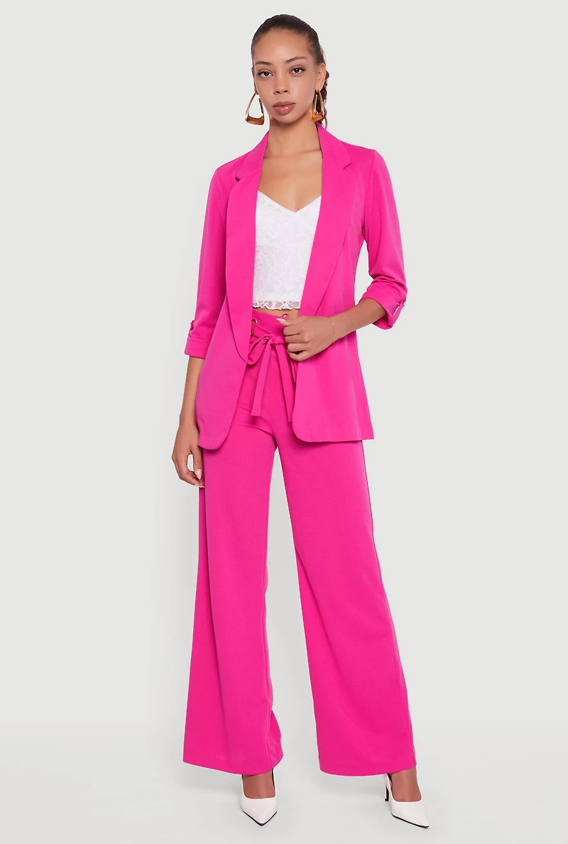 Crepe Knit Tabbed Sleeve Blazer