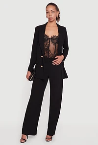 Womens Crepe Knit Metallic Button Detail Open Front Blazer, Black, Size S