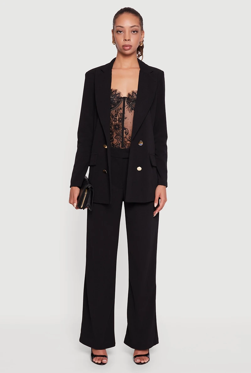 Womens Crepe Knit Metallic Button Detail Open Front Blazer, Black, Size S
