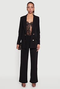 Womens Crepe Knit Metallic Button Detail Open Front Blazer, Black, Size S