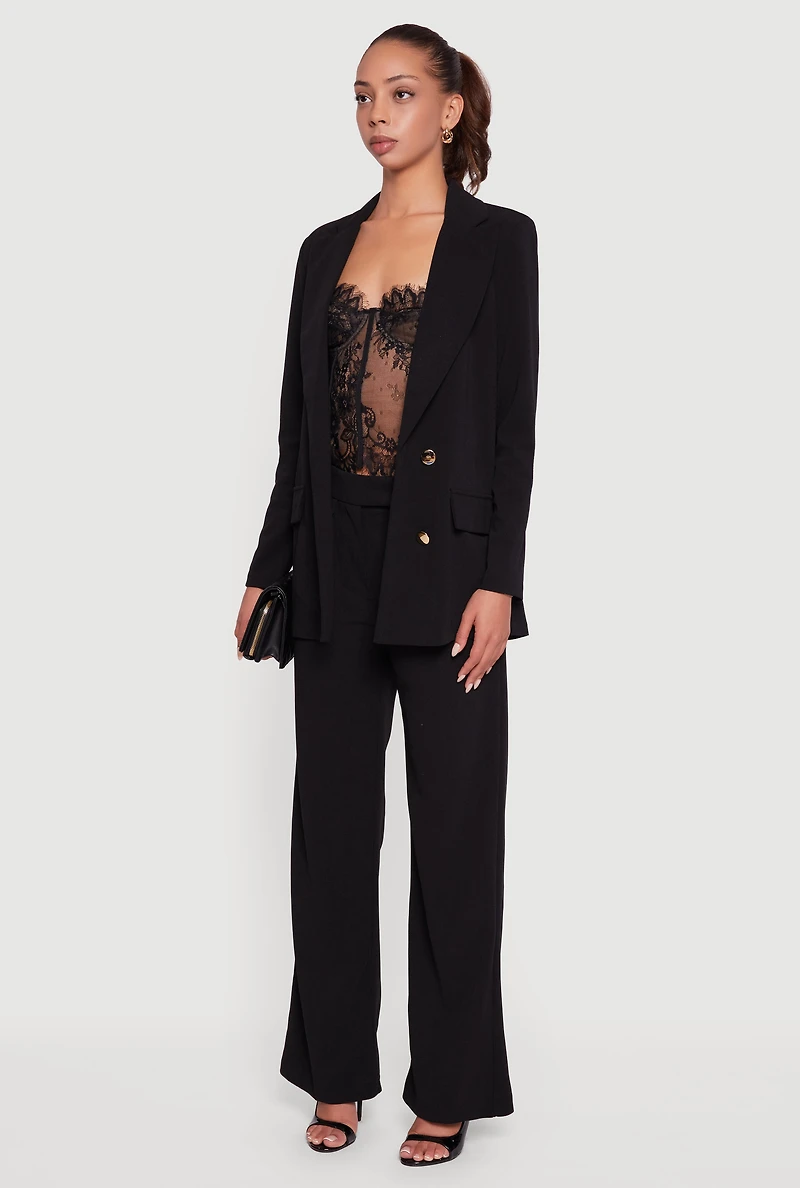 Womens Crepe Knit Metallic Button Detail Open Front Blazer, Black, Size S