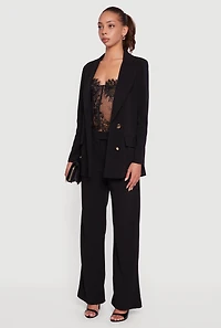 Womens Crepe Knit Metallic Button Detail Open Front Blazer, Black, Size S