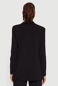 Womens Crepe Knit Metallic Button Detail Open Front Blazer, Black, Size S