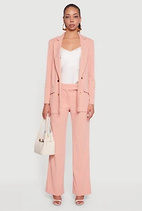 Crepe Knit Metallic Button Detail Open Front Blazer