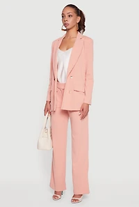 Womens Crepe Knit Metallic Button Detail Open Front Blazer, Pink,