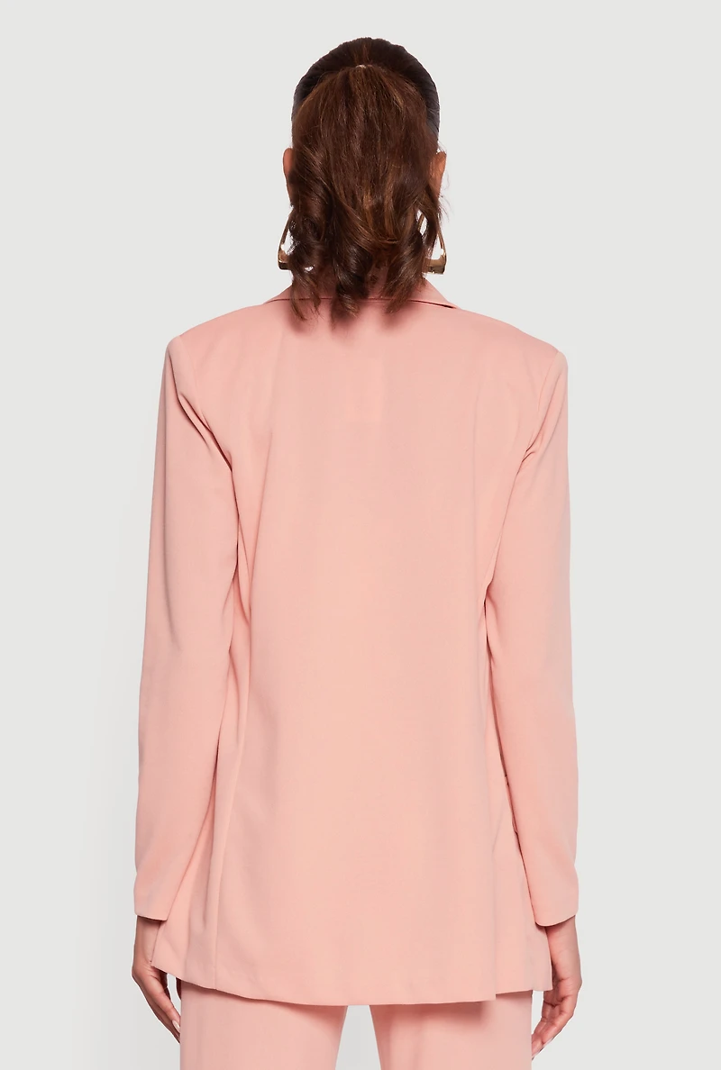 Crepe Knit Metallic Button Detail Open Front Blazer