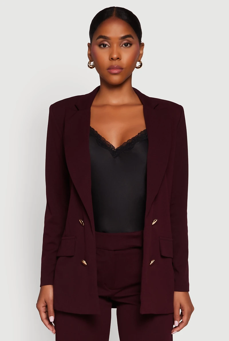 Womens Crepe Knit Metallic Button Detail Open Front Blazer,