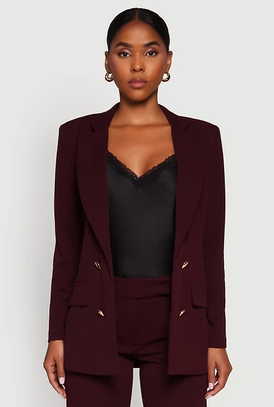 Womens Crepe Knit Metallic Button Detail Open Front Blazer,