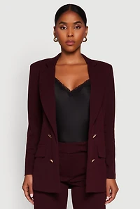 Womens Crepe Knit Metallic Button Detail Open Front Blazer,