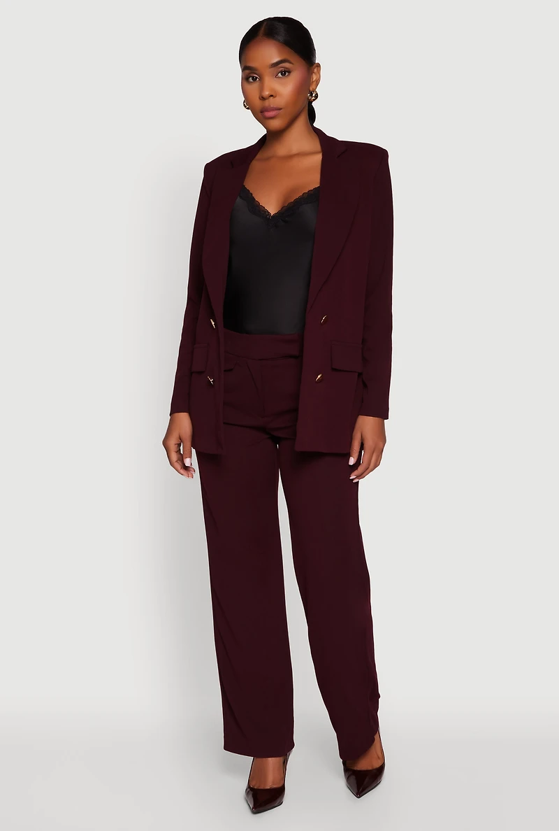 Womens Crepe Knit Metallic Button Detail Open Front Blazer,