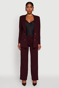 Womens Crepe Knit Metallic Button Detail Open Front Blazer,