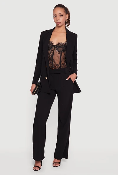 Womens Crepe Knit Pleated Straight Leg Pants,