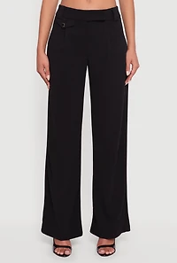 Womens Crepe Knit Pleated Straight Leg Pants, Black, Size L