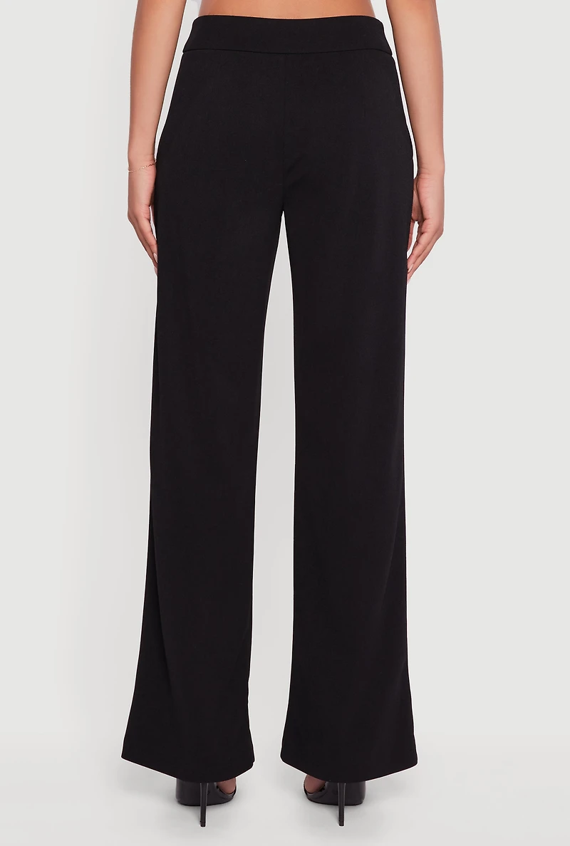 Womens Crepe Knit Pleated Straight Leg Pants,