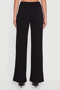 Womens Crepe Knit Pleated Straight Leg Pants,
