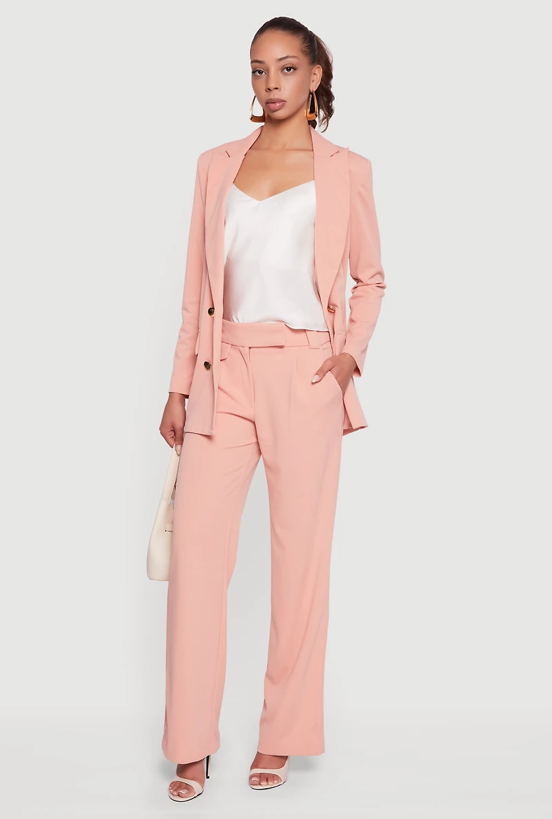 Womens Crepe Knit Pleated Straight Leg Pants, Pink, Size S