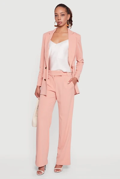 Crepe Knit Pleated Straight Leg Pants