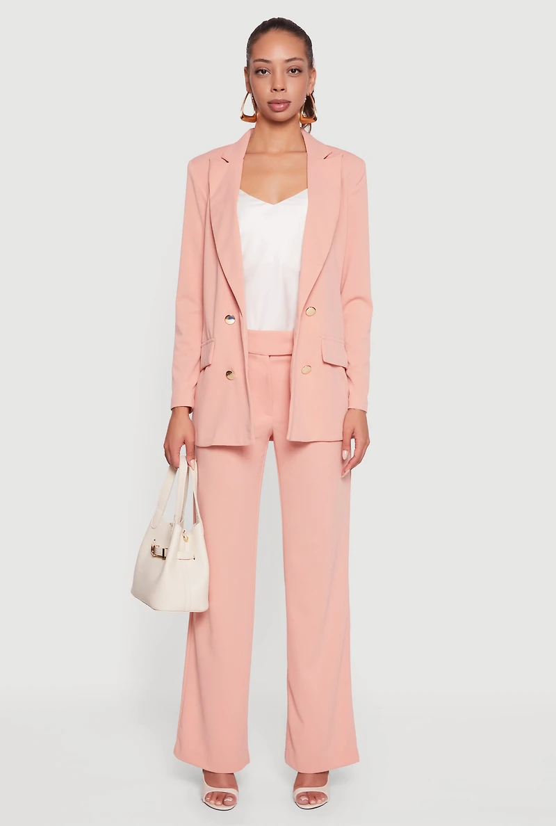 Crepe Knit Pleated Straight Leg Pants