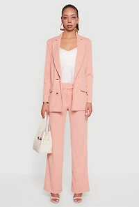 Crepe Knit Pleated Straight Leg Pants