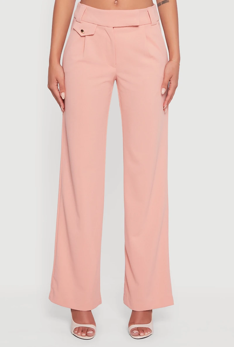 Womens Crepe Knit Pleated Straight Leg Pants, Pink, Size S