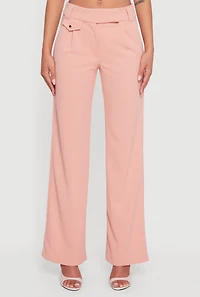 Womens Crepe Knit Pleated Straight Leg Pants, Pink, Size S