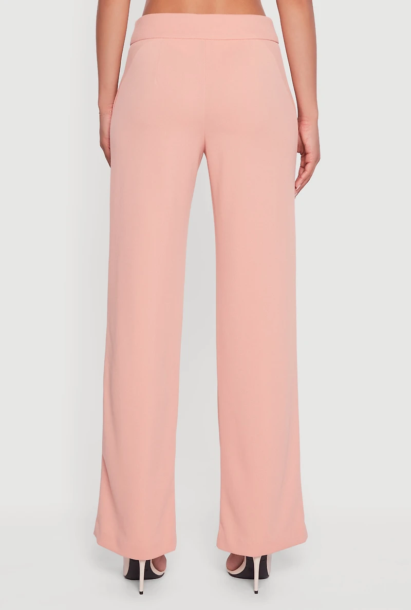 Womens Crepe Knit Pleated Straight Leg Pants, Pink, Size S