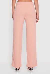 Womens Crepe Knit Pleated Straight Leg Pants, Pink, Size S
