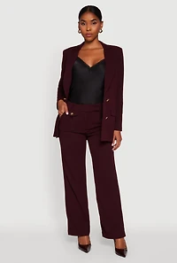 Womens Crepe Knit Pleated Straight Leg Pants, Burgundy, Size M