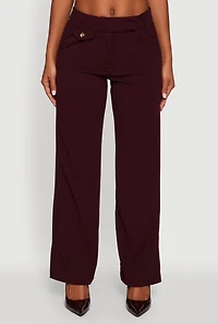 Womens Crepe Knit Pleated Straight Leg Pants, Burgundy, Size M