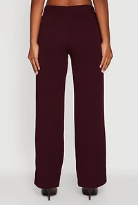 Womens Crepe Knit Pleated Straight Leg Pants, Burgundy, Size L
