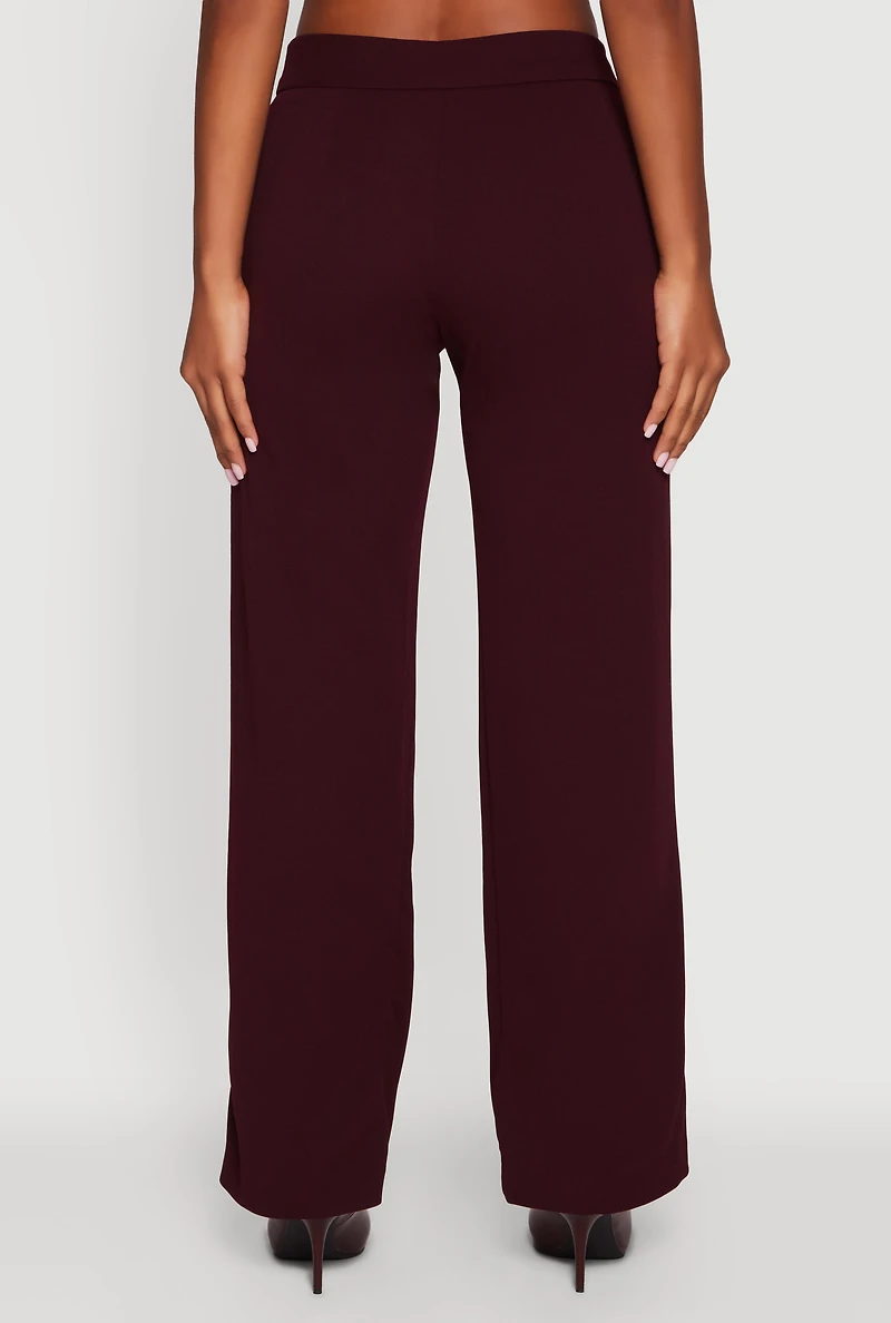 Womens Crepe Knit Pleated Straight Leg Pants, L