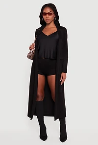 Faux Suede Open Front Long Jacket